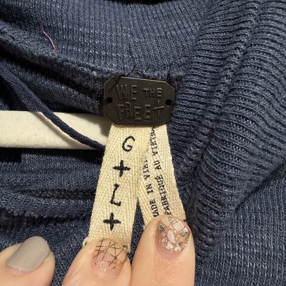 Free People Blue Sienna Thermal Top Turtleneck Size Large - Picture 3 of 5